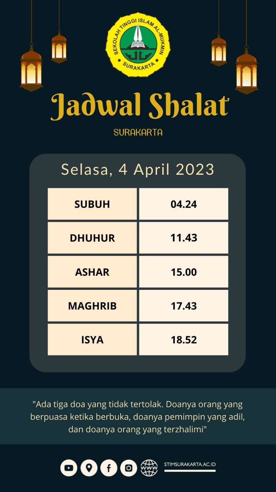 Kumpulan Flyer Jadwal Shalat Ramadhan 2023M 1444H STIM SURAKARTA